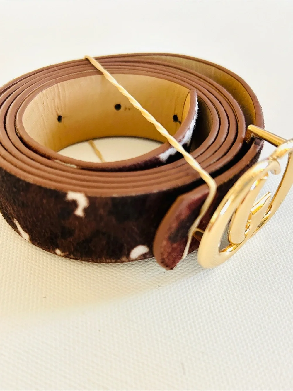 noir Cow Print Belt Gold GG Style Buckle Brown Western Boho Statement L/XL NWOT